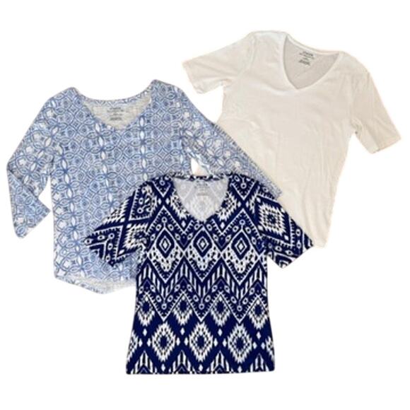 Chico’s The Ultimate Tee Size Small Blue White Cotton Bundle - Picture 1 of 7